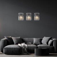 Globo Gorley pendant light, length 80 cm, smoke grey, 3-bulb, glass