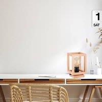 Alfa Pako table lamp, cage shape, cube, wood, 16 x 16 x 25 cm