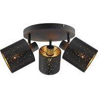 Lindby Vasilia ceiling light, 3-bulb, black/gold, fabric