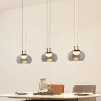 Lucande Dain 3-bulb LED pendant light, smoke grey, glass