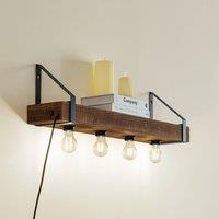 Lindby Vatana wall light, wood, plug, USB port, 80 cm
