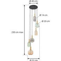 Lindby Doroteo pendant light, 6-bulb, green/amber/grey, glass