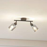 Lindby Netty ceiling light, 2-bulb, grey, glass