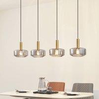 Lindby Hildur pendant light, 4-bulb, 118 cm, smoke grey, glass