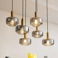 Lindby pendant light Hildur, 6-bulb, smoke grey, glass