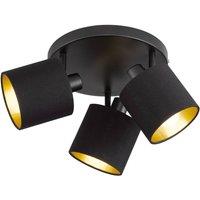 Reality Leuchten Tommy downlight, black/gold, 25 cm, 3-bulb, fabric