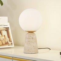 Lindby table lamp Kirstan, beige, white, glass, stone, 33 cm