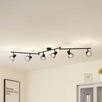 Lindby Piena ceiling light, black, 6-bulb, metal, 150cm