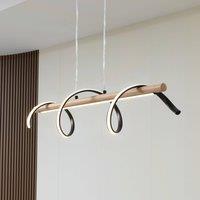 Lindby Spiraali LED pendant light, black, wood, length 95 cm