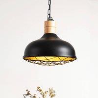 Lindby pendant light Olbi, black, rubber tree, length 41.5 cm
