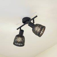 Lindby ceiling light Eskil, 2-bulb, black, bamboo, 10 cm