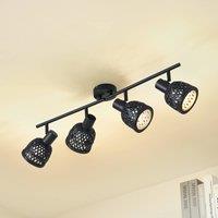 Lindby ceiling light Eskil, 4-bulb, black, bamboo, 10 cm