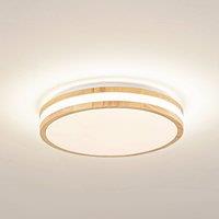 Lindby LED ceiling lamp Emiva, 39.5 cm, CCT, wood