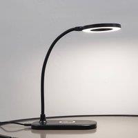 Lindby Siona black CCT dimmable LED table lamp with charging station