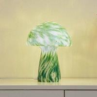 Lindby table lamp Hubi, green, glass, 22 cm, mushroom shape