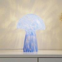 Lindby table lamp Hubi, blue, glass, 22 cm, mushroom shape