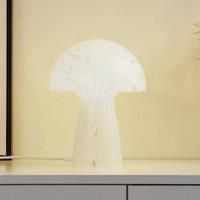 Lindby table lamp Hubi, white, glass, 22 cm, mushroom shape
