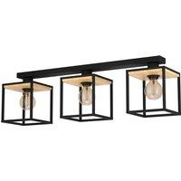 EGLO Libertad ceiling light, length 86 cm, black/wood 3-bulb.