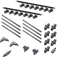 Lindby Linaro single-circuit track lighting system, GU10, 14 black bulbs