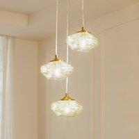 Lindby hanging light Piatra, 25cm, 3-bulb, cognac/brass, glass