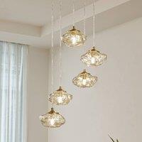 Lindby hanging light Piatra, 45cm, 5-bulb, cognac/brass, glass