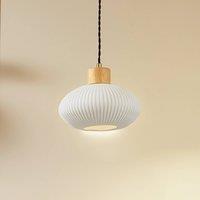 Lindby pendant light Paulie, 23 cm, ceramic, wood, white