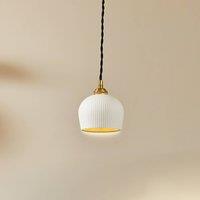 Lindby pendant light Nolane, 11 cm, ceramic, white/brass
