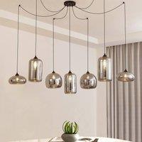 Lindby pendant light Marla, 7-bulb, glass, smoky grey, 128cm