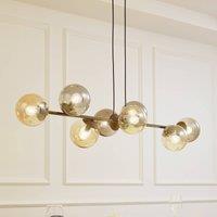 Lindby pendant light Isamer, smoke grey/amber, 130 cm, globe
