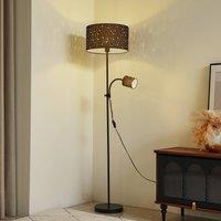 Lindby Melanie floor lamp, black, fabric, 36 cm, 2-bulb.