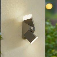 Lindby LED wall light Sally, 22 cm, grey, IP54, sensor