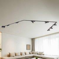 Lindby Lumaro track lighting system, batten light, 7-bulb, black, 48V, dimmable