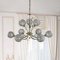Searchlight Bellis II chandelier, antique brass-coloured, glass, 9-bulb, G9