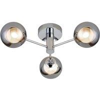 Searchlight Oscar ceiling light, chrome/smoke-coloured, glass, 3-bulb, G9
