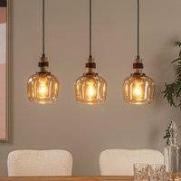 Lucide Ilona pendant light, glass, black/amber, 3-bulb