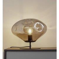 Lindby table lamp Lelia, smoke grey, glass, metal, 35 cm