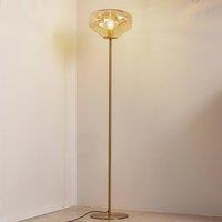 Lindby Lelia floor lamp, amber, glass, metal, 150 cm