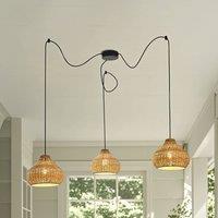 Lucande outdoor hanging light Taniola, 3-bulb, beige, rattan, IP44
