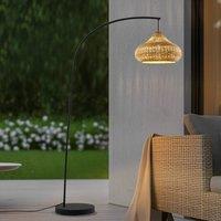 Lucande Taniola outdoor floor lamp, beige, rattan, 195cm, IP44