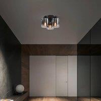 Searchlight Sweden ceiling light, 3-bulb, black/smoke grey, steel, glass