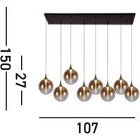Searchlight LED pendant light Alchemy, 8-bulb, black, amber, glass