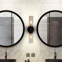 Searchlight Imperial wall light, black, 2-bulb, steel, glass, IP44