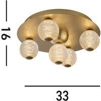 Searchlight LED ceiling light Asteroid, gold, 33 cm steel/acrylic 5-bulb.