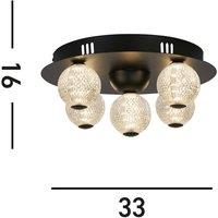 Searchlight LED ceiling lamp Asteroid, black 33 cm steel/acrylic 5-bulb.