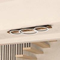 EGLO LED ceiling lamp Boyal, black, length 101 cm, wood, 3-bulb.