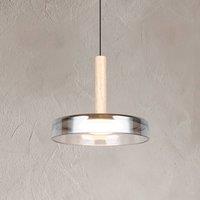 Trio Lighting LED pendant light Celeste, chrome/wood, 22 cm, glass, dimmable