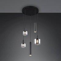 Trio Lighting Mataro hanging light, chrome/black, 55 cm 5-bulb glass/metal