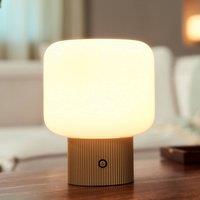 Lucande Katrin Palme LED battery-powered table lamp, beige, glass