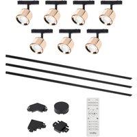 Lindby Lumaro track lighting system, spots, 7-bulb, gold, 8cm,48V,dimmable