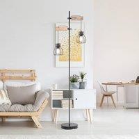 Globo Mina floor lamp, black/brown, height 168 cm, metal/wood